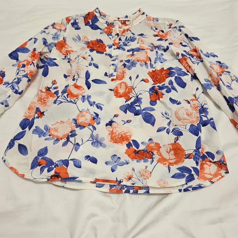 Talbots Floral Blouse - White, Orange, Blue